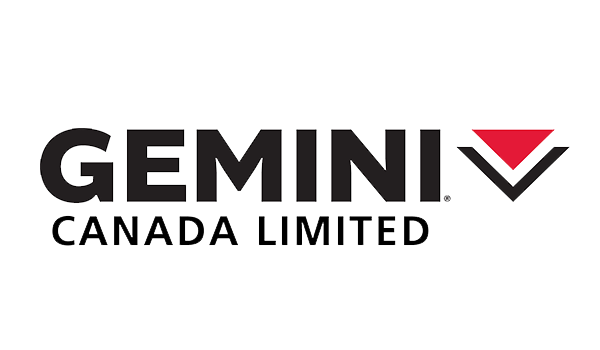 Walt Co Construction Logo of Gemini Canada Limited with the word "GEMINI" in bold black letters, "CANADA LIMITED" below it, and a red and black triangular design on the right. Inspired by Smooth Rock Falls Construction. Smooth Rock Falls ON