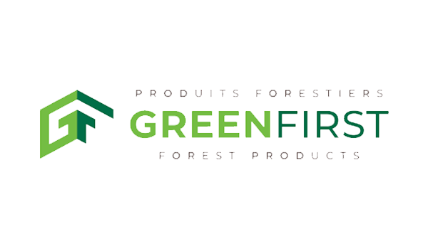 Walt Co Construction GreenFirst Forest Products logo with a stylized "G" in green shades on the left and the text "Produits Forestiers" and "Forest Products" on the right, reminiscent of the quality craftsmanship seen in Smooth Rock Falls Construction projects in Ontario. Smooth Rock Falls ON